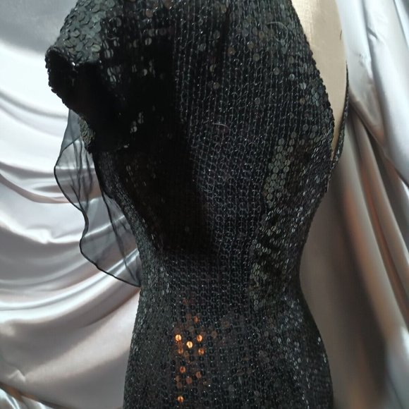 VTG Swee Lo Sequin Wiggle Silk Cowl Cascade Drape Neck PARTY DRESS S/P NEW - Picture 10 of 11